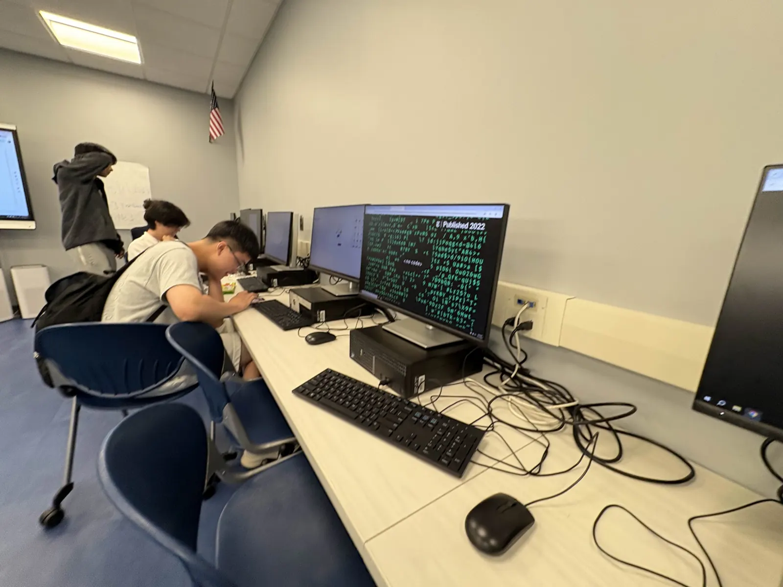 A member working in a terminal on one of the lab computers